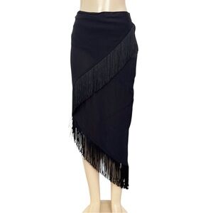 Y2K Criscione‎ CACHE Black Fringe Asymmetrical Maxi Skirt
